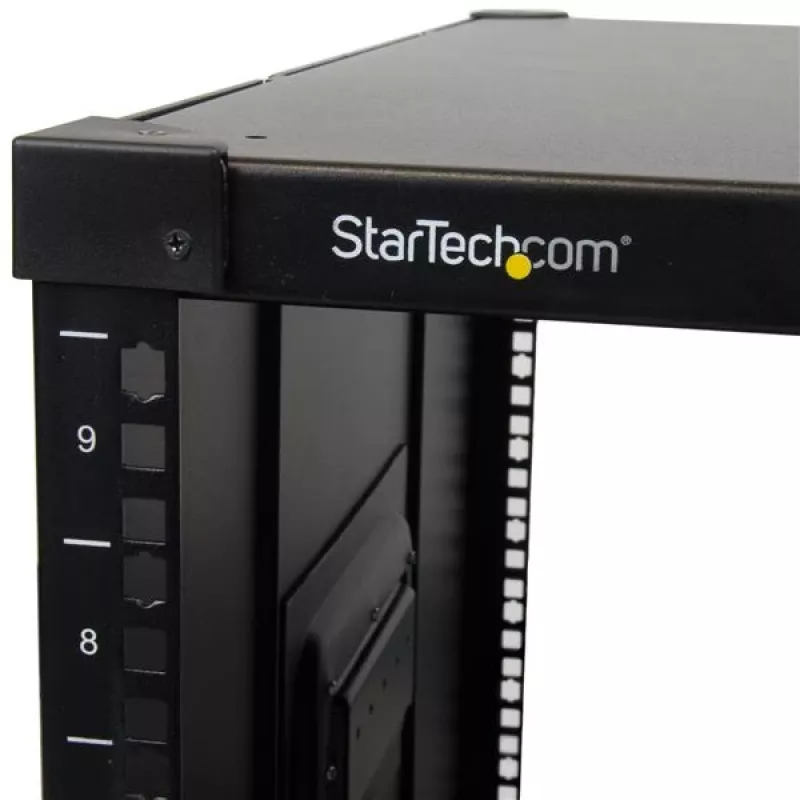StarTech.com 4-Post 9U Mobile Open Frame Server Rack, Four Post Network Rack with Wheels, 19 inch Rolling Rack for Home/Office Narrow Floor Spaces, Small Data Rack for Computer/AV/IT Equipment - TAA Compliant