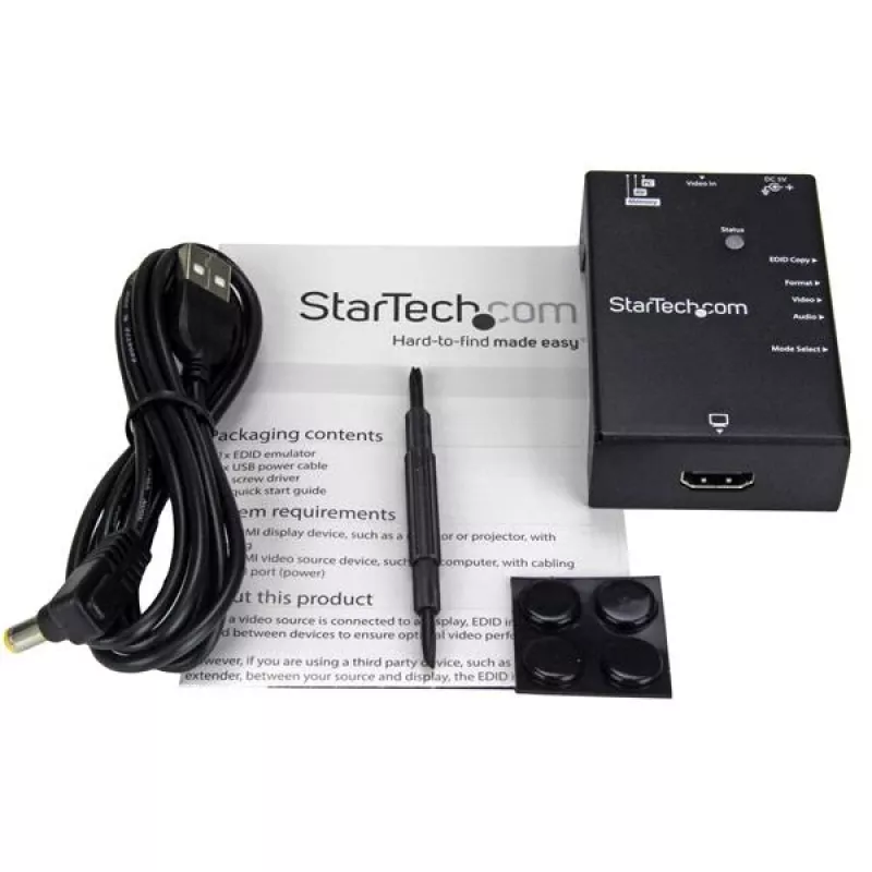 StarTech.com EDID Emulator for HDMI Displays - 1080p, Black, Steel, RoHS, CE, FCC, 1920 x 1080 pixels, 720p, 1080p, HDMI