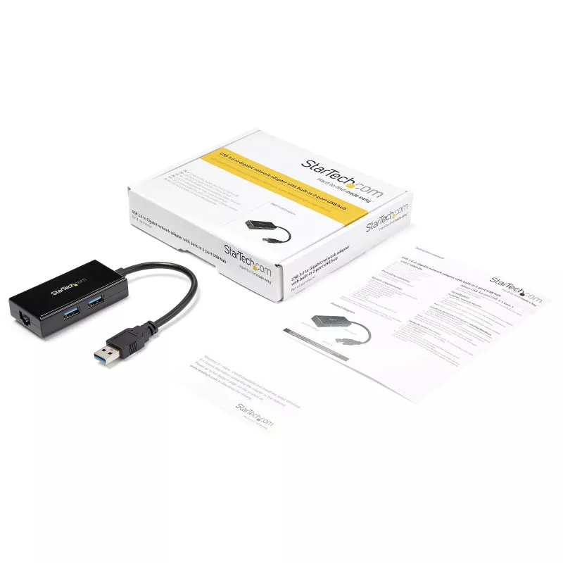 StarTech.com USB to Ethernet Adapter, USB 3.0 to 10/100/1000 Gigabit Ethernet LAN Converter for Laptops, 11.8in/30cm Attached Cable, USB to RJ45 Adapter, NIC Adapter, USB Network Adapter