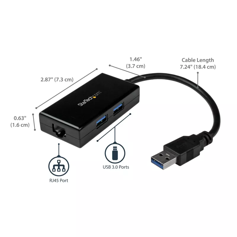 StarTech.com USB to Ethernet Adapter, USB 3.0 to 10/100/1000 Gigabit Ethernet LAN Converter for Laptops, 11.8in/30cm Attached Cable, USB to RJ45 Adapter, NIC Adapter, USB Network Adapter