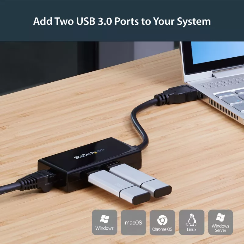 StarTech.com USB to Ethernet Adapter, USB 3.0 to 10/100/1000 Gigabit Ethernet LAN Converter for Laptops, 11.8in/30cm Attached Cable, USB to RJ45 Adapter, NIC Adapter, USB Network Adapter