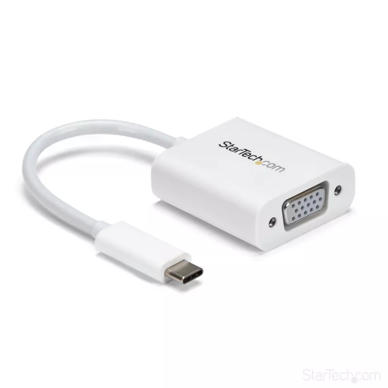 StarTech.com USB-C to VGA Adapter - White, 3.2 Gen 1 (3.1 Gen 1), USB Type-C, VGA (D-Sub) output, 1920 x 1200 pixels