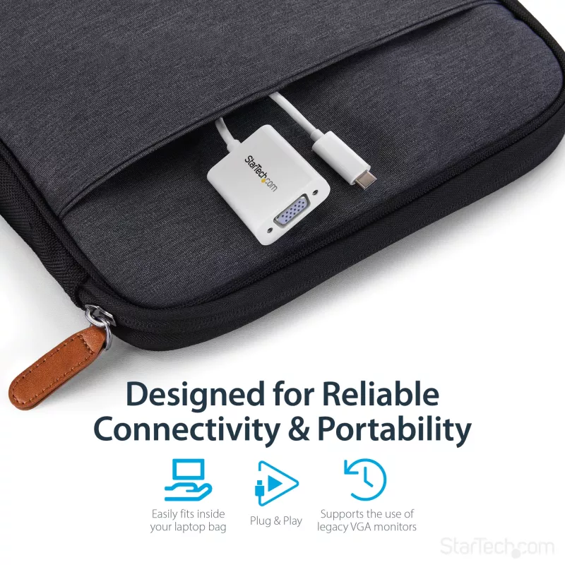 StarTech.com USB-C to VGA Adapter - White, 3.2 Gen 1 (3.1 Gen 1), USB Type-C, VGA (D-Sub) output, 1920 x 1200 pixels