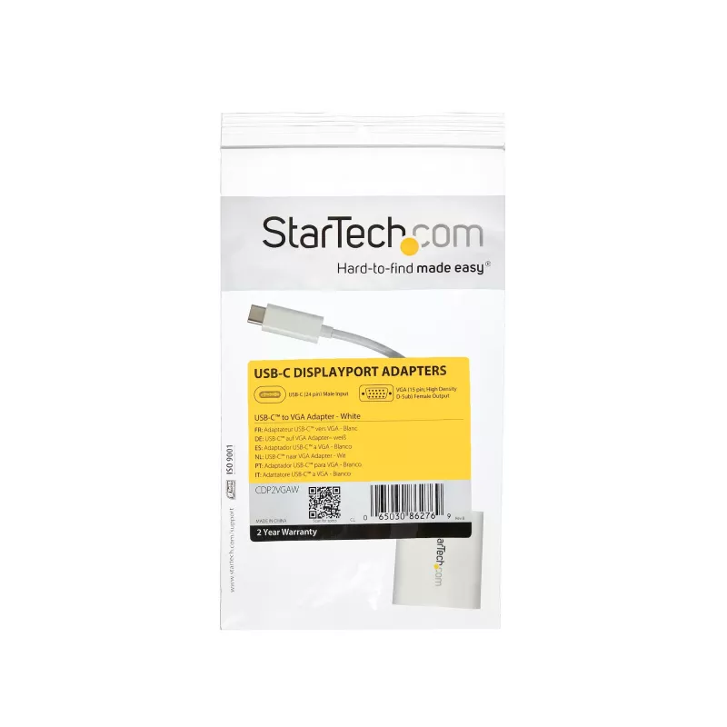 StarTech.com USB-C to VGA Adapter - White, 3.2 Gen 1 (3.1 Gen 1), USB Type-C, VGA (D-Sub) output, 1920 x 1200 pixels