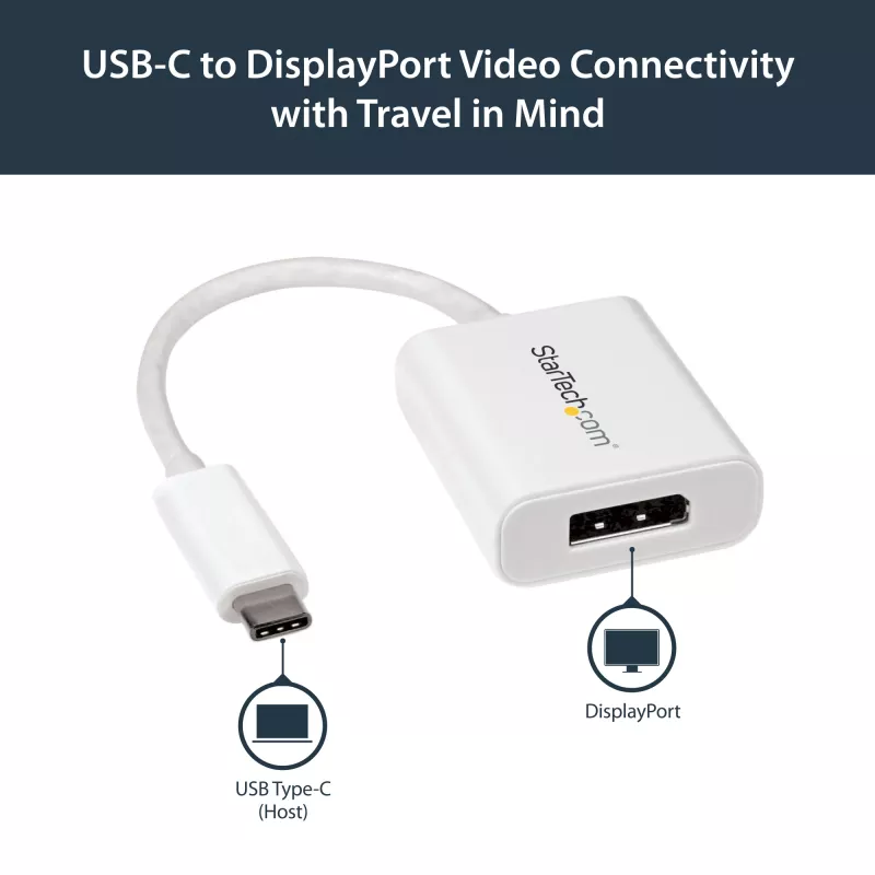 StarTech.com USB C to DisplayPort Adapter - 4K 60Hz/8K 30Hz - USB Type-C to DP 1.4 HBR2 Adapter Dongle - Compact USB-C (DP Alt Mode) Monitor Video Converter - Thunderbolt 3 Compatible - White