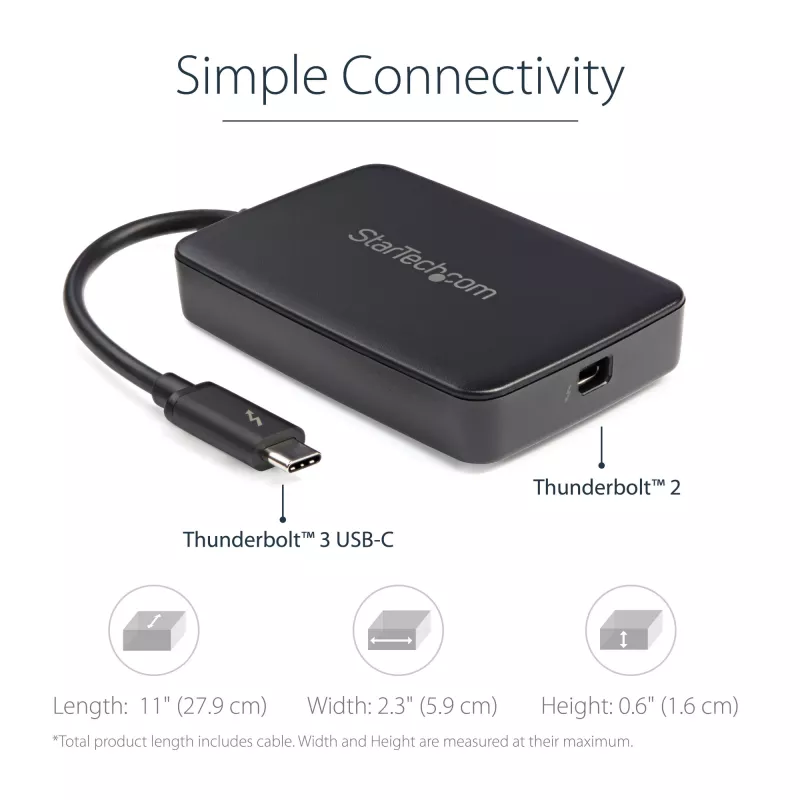StarTech.com Thunderbolt 3 to Thunderbolt 2 Adapter - TB3 Laptop to TB2 Displays & Devices - Thunderbolt 2 20Gbps or Thunderbolt 1 10Gbps Converter - Thunderbolt 3 Certified- Windows/Mac