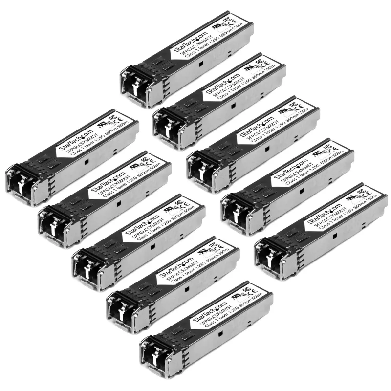 StarTech.com Cisco GLC-SX-MM Compatible SFP Transceiver Module - 1000BASE-SX - 10 Pack~10 Pack Cisco GLC-SX-MM Compatible SFP Module (10 Pack) - 1000BASE-SX - 1GbE Multimode Fiber MMF Optic Transceiver - 1GE Gigabit Ethernet SFP - LC 550m - 850nm - DDM Cisco IE3200, IE3300, ME1200