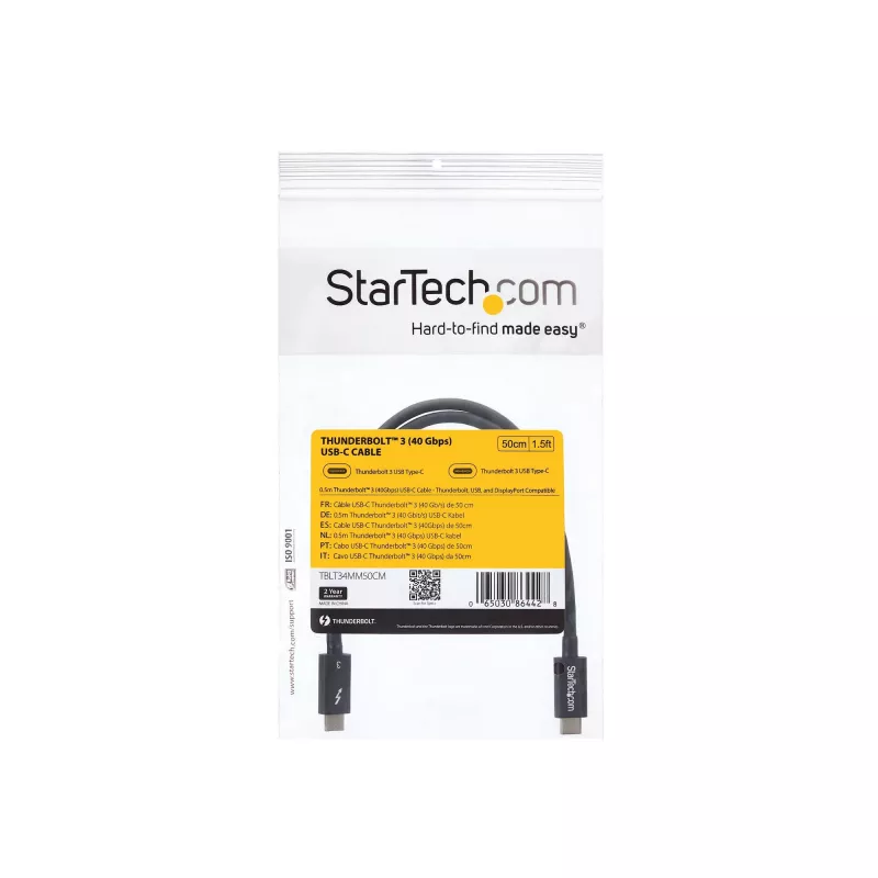 StarTech.com 0.5m Thunderbolt 3 (40Gbps) USB-C Cable - Thunderbolt, USB, and DisplayPort Compatible