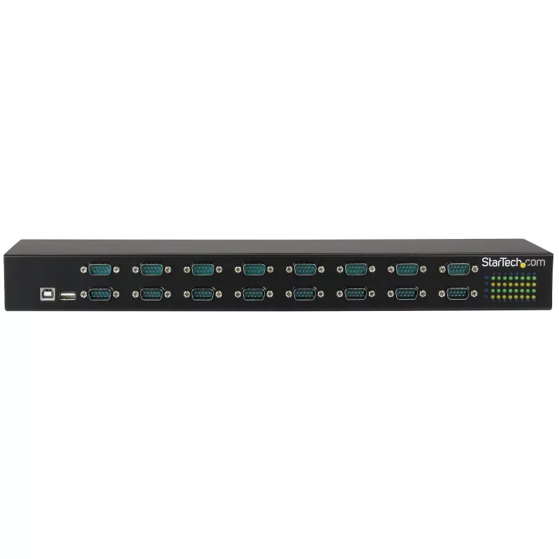 StarTech.com 16-Port USB-to-Serial Adapter Hub, USB 2.0 Type-B, Serial, 480 Mbit/s, Black, Steel, 36 W