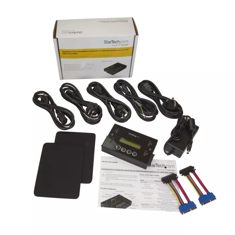 StarTech.com 1:1 Standalone Hard Drive Duplicator & Eraser, USB Thumb Drive and SATA HDD/SSD Disk Cloner & Eraser, LCD display, TAA Compliant, OS Independent