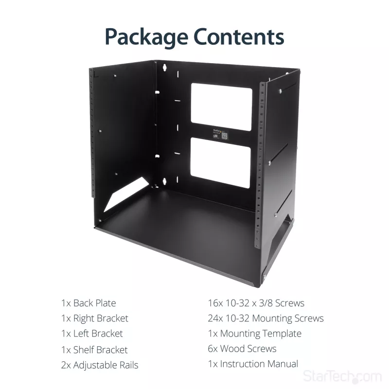 StarTech.com Wall-Mount Server Rack with Built-in Shelf - Solid Steel - 8U