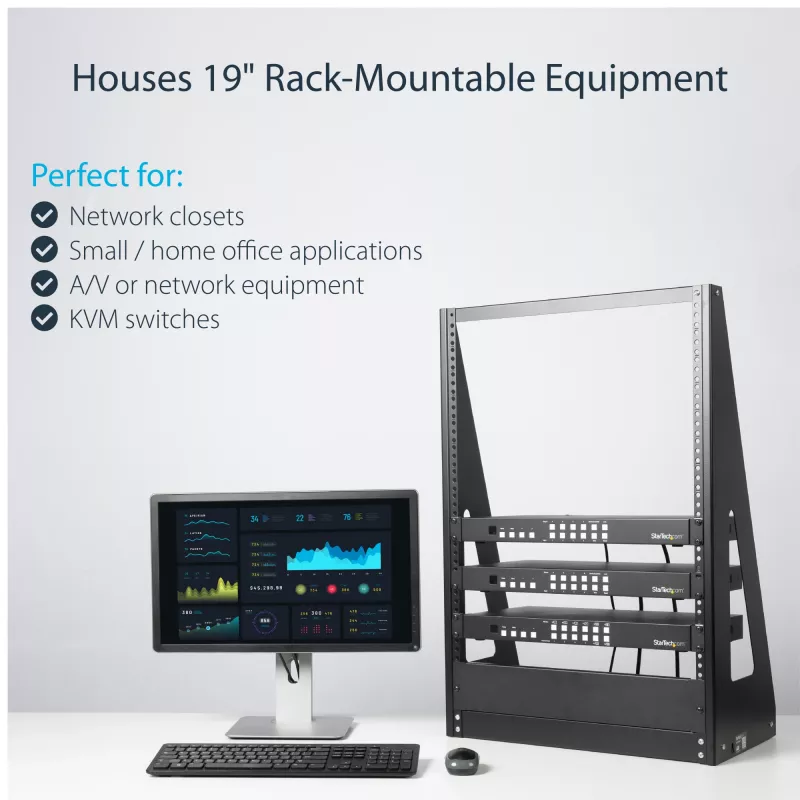 StarTech.com 2-Post 16U Heavy-Duty Desktop Server Rack, Small Open Frame 19in Computer Rack, Compact Network Rack for AV / Studio / Data / IT Equipment, TAA Compliant - Free Standing Two-Post Home/Office Rack