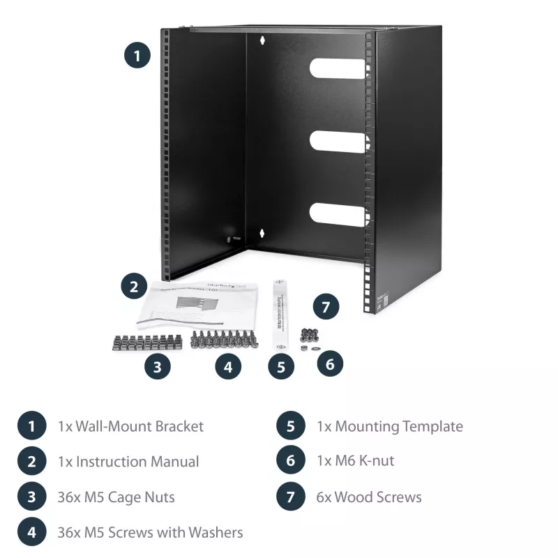 StarTech.com 12U Wall Mount Network Rack - 14 inch Deep (Low Profile) - 19 inch Patch Panel Bracket for Shallow Server and IT Equipment, Network Switches - 125lbs/57kg Weight Capacity, Black