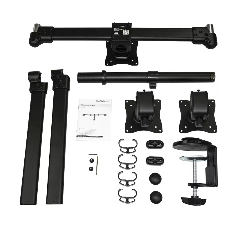 StarTech.com Desk Mount Triple Monitor Arm - Ergonomic VESA 3 Monitor Mount up to 27 inch - Articulating & Height Adjustable Pole Mount - Tilt/Swivel/Rotate LCD/LED Screen - Desk Clamp/Grommet