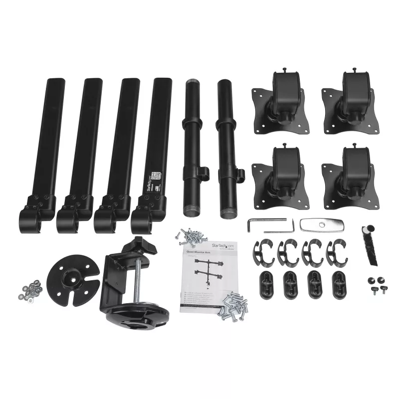 StarTech.com Desk Mount Quad Monitor Arm - Ergonomic VESA 4 Monitor Mount 2x2 up to 27 inch - Articulating & Height Adjustable Pole Mount - Tilt/Swivel/Rotate LCD/LED Screen - Desk Clamp/Grommet