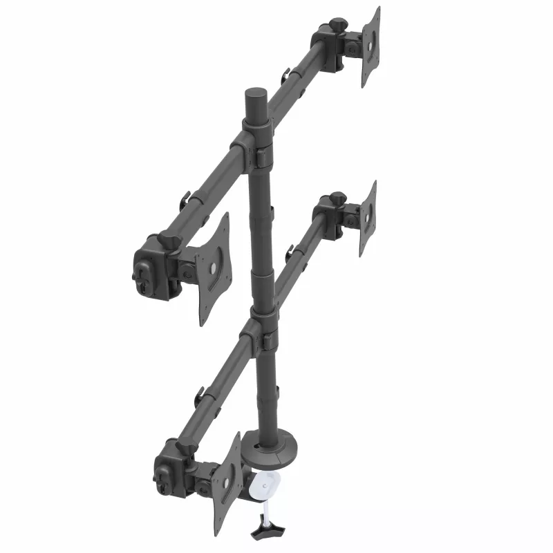 StarTech.com Desk Mount Quad Monitor Arm - Ergonomic VESA 4 Monitor Mount 2x2 up to 27 inch - Articulating & Height Adjustable Pole Mount - Tilt/Swivel/Rotate LCD/LED Screen - Desk Clamp/Grommet