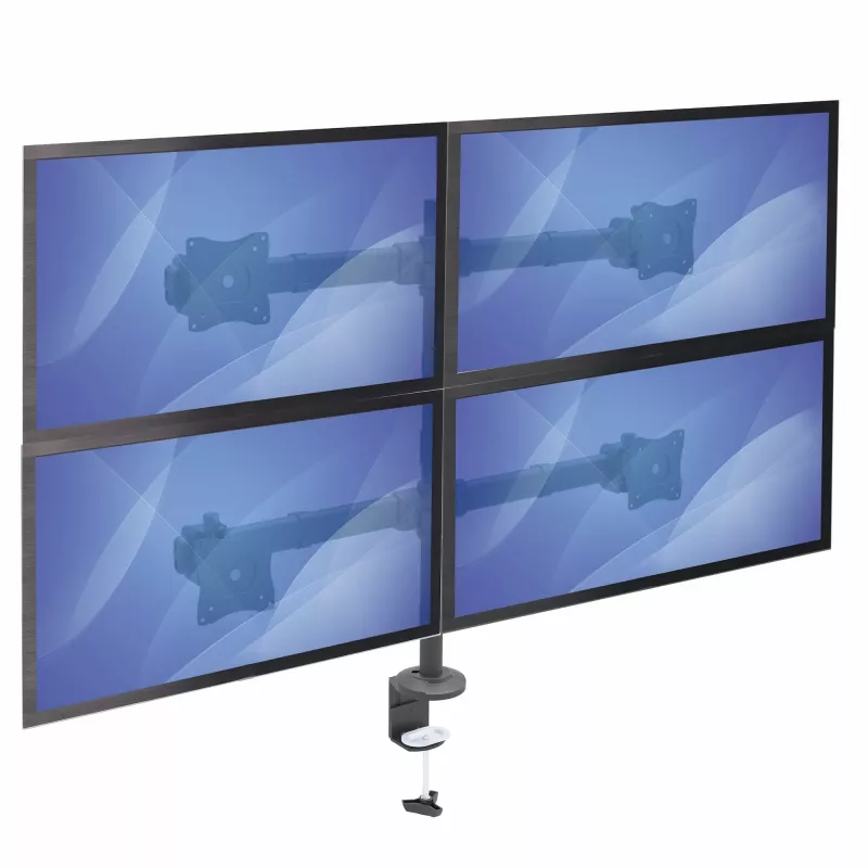 StarTech.com Desk Mount Quad Monitor Arm - Ergonomic VESA 4 Monitor Mount 2x2 up to 27 inch - Articulating & Height Adjustable Pole Mount - Tilt/Swivel/Rotate LCD/LED Screen - Desk Clamp/Grommet