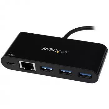 StarTech.com 3 Port USB-C Hub with Gigabit Ethernet & 60W Power Delivery Passthrough Laptop Charging - USB-C to 3x USB-A (USB 3.0 SuperSpeed 5Gbps) - USB 3.1/3.2 Gen 1 Type-C Adapter Hub~3 Port USB-C Hub with Gigabit Ethernet & 60W Power Delivery Passthrough Laptop Charging - USB-C to 3x USB-A (USB 3.0 SuperSpeed 5Gbps) - USB 3.2 Gen 1 Type-C Adapter Hub