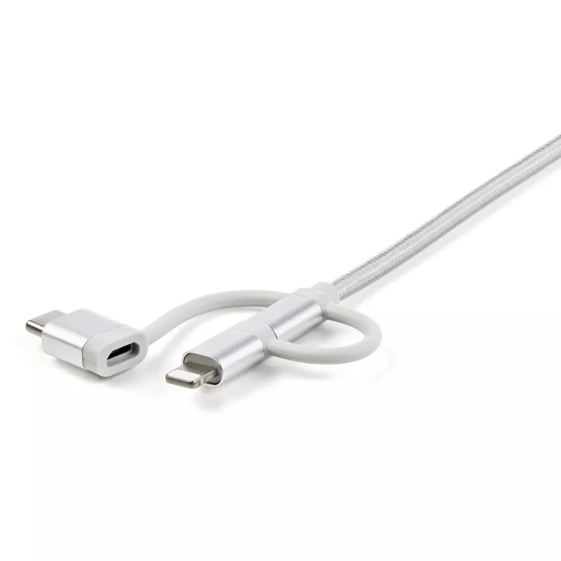 StarTech.com 1 m (3 ft.) USB Multi Charging Cable - USB to Micro-USB or USB-C or Lightning for iPhone / iPad / iPod / Android - Apple MFi Certified - 3 in 1 USB Charger - Braided