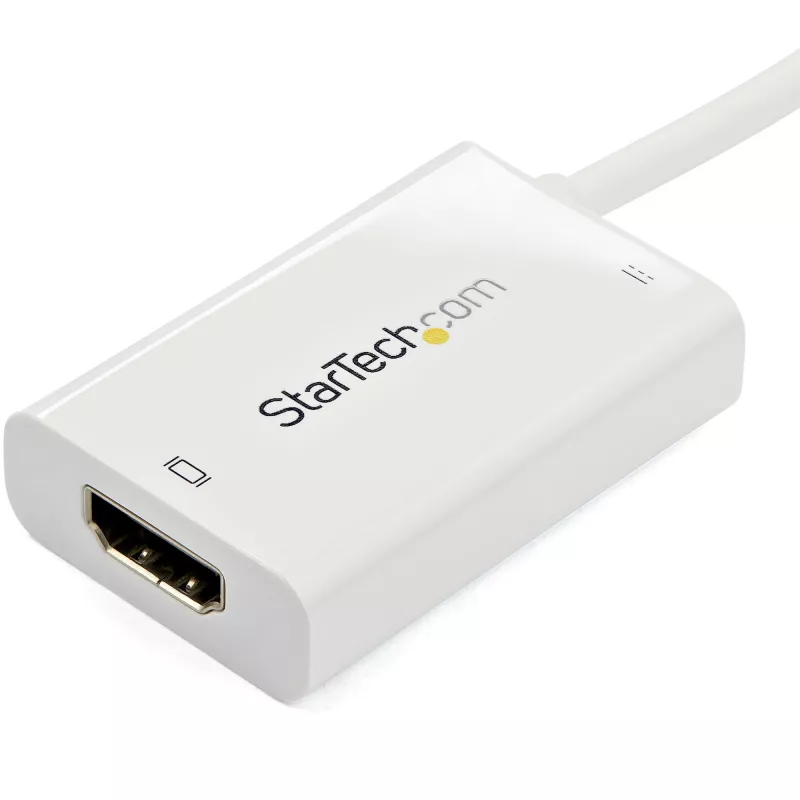 StarTech.com USB C to HDMI 2.0 Adapter with Power Delivery - 4K 60Hz USB Type-C to HDMI Display Video Converter - 60W PD Pass-Through Charging Port - Thunderbolt 3 Compatible - White