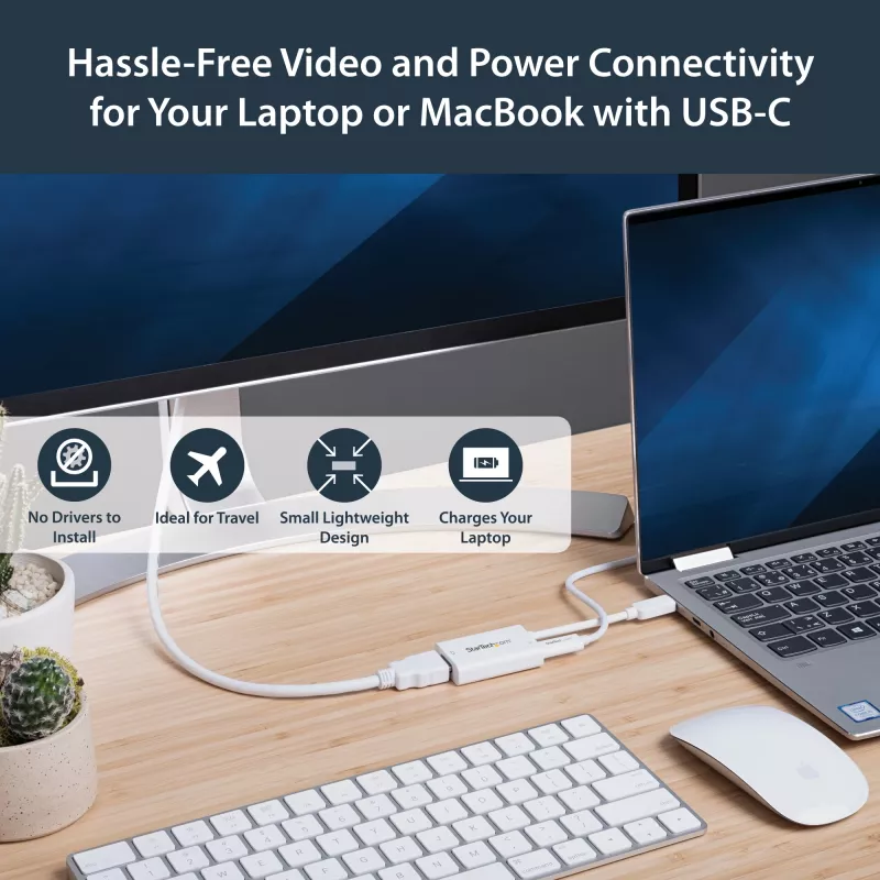 StarTech.com USB C to HDMI 2.0 Adapter with Power Delivery - 4K 60Hz USB Type-C to HDMI Display Video Converter - 60W PD Pass-Through Charging Port - Thunderbolt 3 Compatible - White