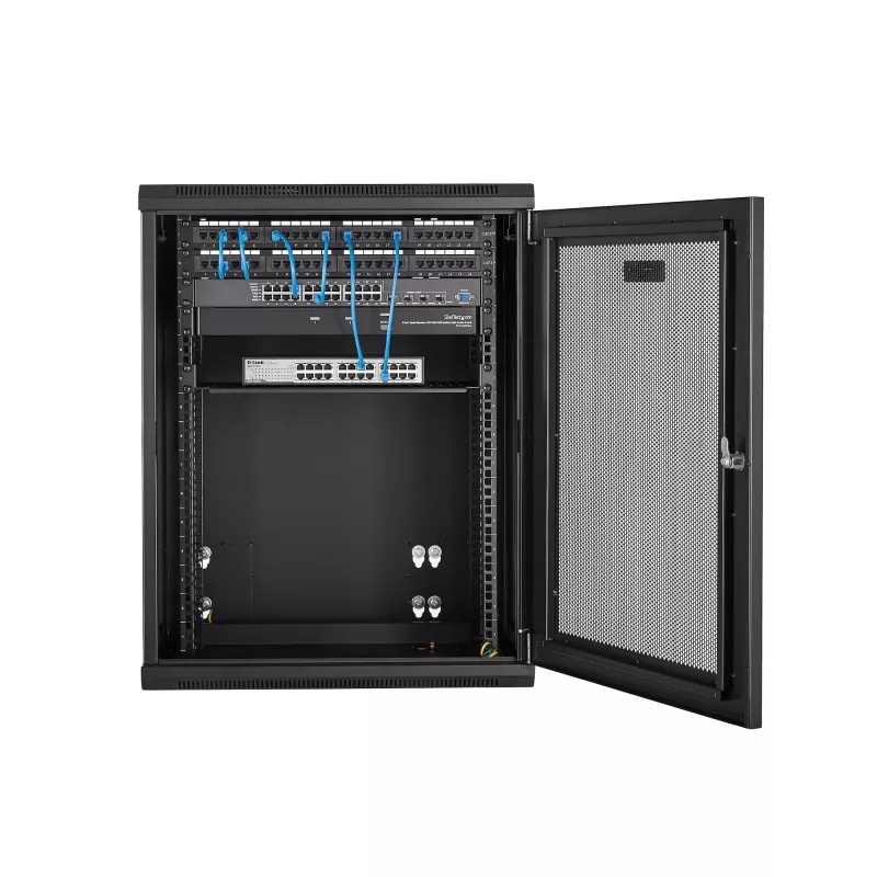 StarTech.com 4-Post 15U Wall Mount Network Cabinet with 1U Shelf, 19 inch Hinged Wall-Mounted Server Rack for Data / AV / Electronics / Computer Equipment, Flexible Vented Rack Enclosure