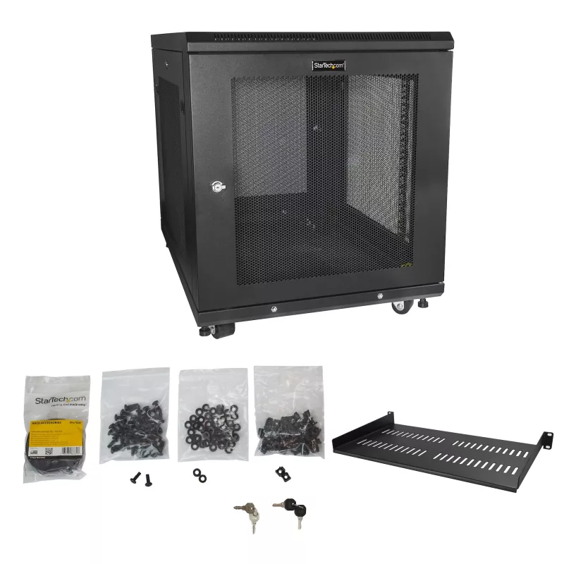 StarTech.com 4-Post 12U Server Rack Cabinet, Lockable 19 inch Data Rack Cabinet for Computer / AV / IT Equipment, Office / Home Network Rack with Casters & Adjustable Mounting Rails