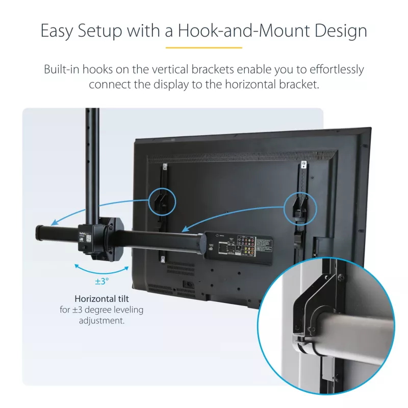 StarTech.com TV Ceiling Mount - Full-Motion Universal Hanging Single Screen Mount with Adjustable Telescopic Short Pole - Tilt / Swivel - VESA Bracket for 32”-75 inch Displays