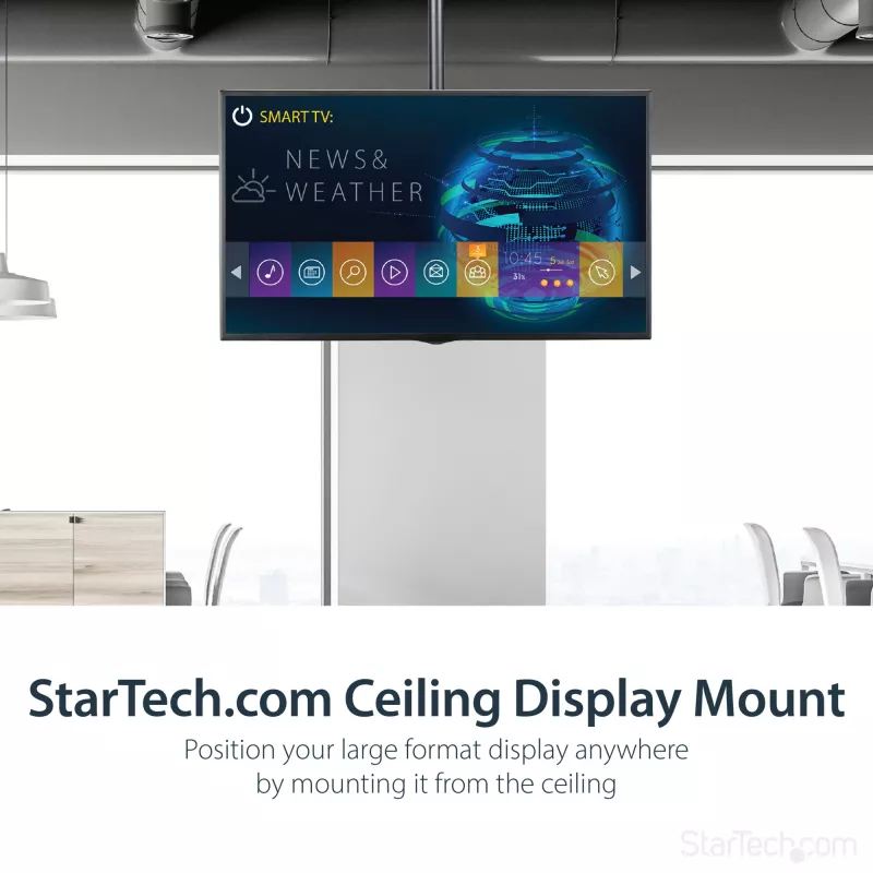 StarTech.com TV Ceiling Mount - Full-Motion Universal Hanging Single Screen Mount with Adjustable Telescopic Long Pole - Tilt / Swivel - VESA Bracket for 32”-75 inch Displays