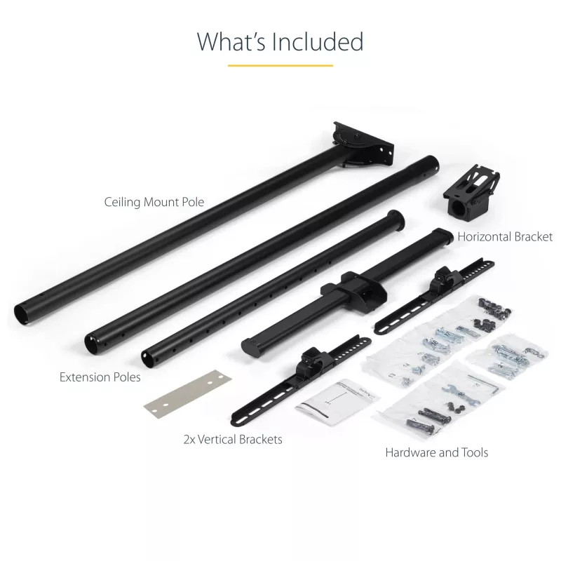 StarTech.com TV Ceiling Mount - Full-Motion Universal Hanging Single Screen Mount with Adjustable Telescopic Long Pole - Tilt / Swivel - VESA Bracket for 32”-75 inch Displays