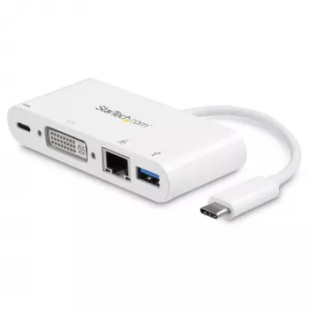 StarTech.com USB C Multiport Adapter - USB-C to DVI-D (Digital) Video Adapter with 60W Power Delivery Passthrough Charging, GbE, USB-A - Portable USB Type-C/Thunderbolt 3 Mini Laptop Dock