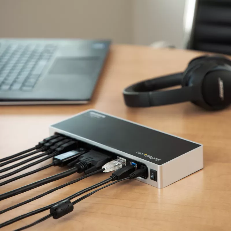 StarTech.com USB 3.0 Docking Station - Dual Monitor Laptop Docking Station with HDMI & DVI/VGA Video - 6-port USB 3.1 Gen 1 5Gbps Hub, GbE, Audio - Universal Type-A Dock - Windows & Mac