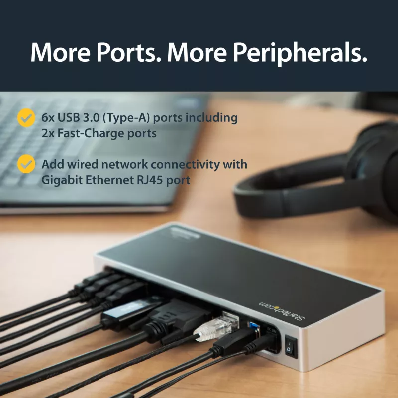 StarTech.com USB 3.0 Docking Station - Dual Monitor Laptop Docking Station with HDMI & DVI/VGA Video - 6-port USB 3.1 Gen 1 5Gbps Hub, GbE, Audio - Universal Type-A Dock - Windows & Mac