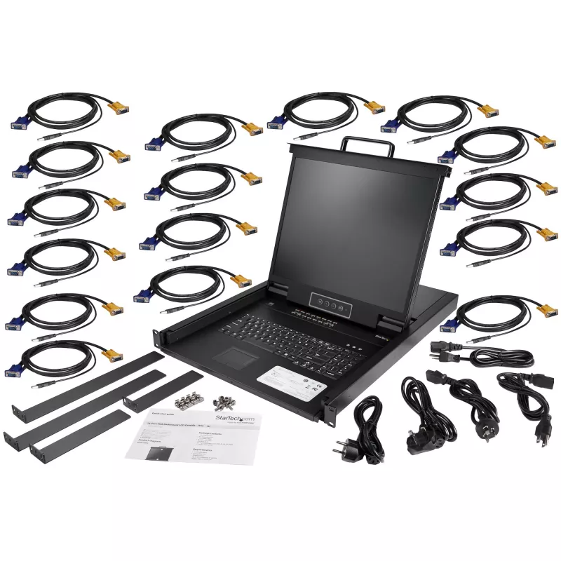 StarTech.com 16 Port Rackmount KVM Console w/ 6ft Cables - Integrated KVM Switch w/ 19 inch LCD Monitor - Fully Featured 1U LCD KVM Drawer- OSD KVM - Durable 50,000 MTBF - USB + VGA Support