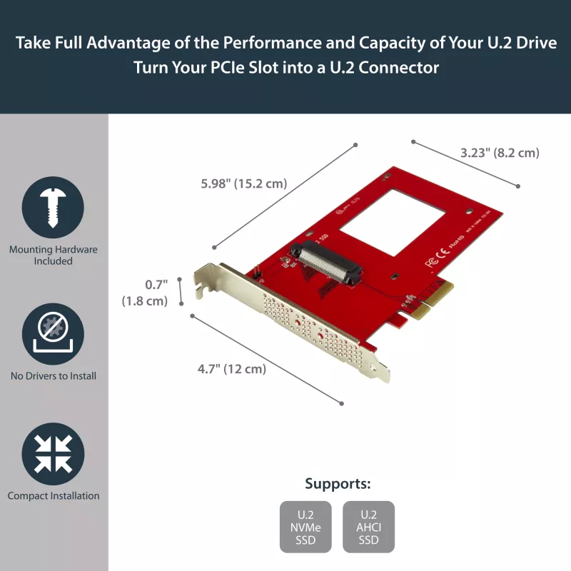 StarTech.com U.2 to PCIe Adapter for 2.5 inch U.2 NVMe SSD - SFF-8639 - x4 PCI Express 4.0