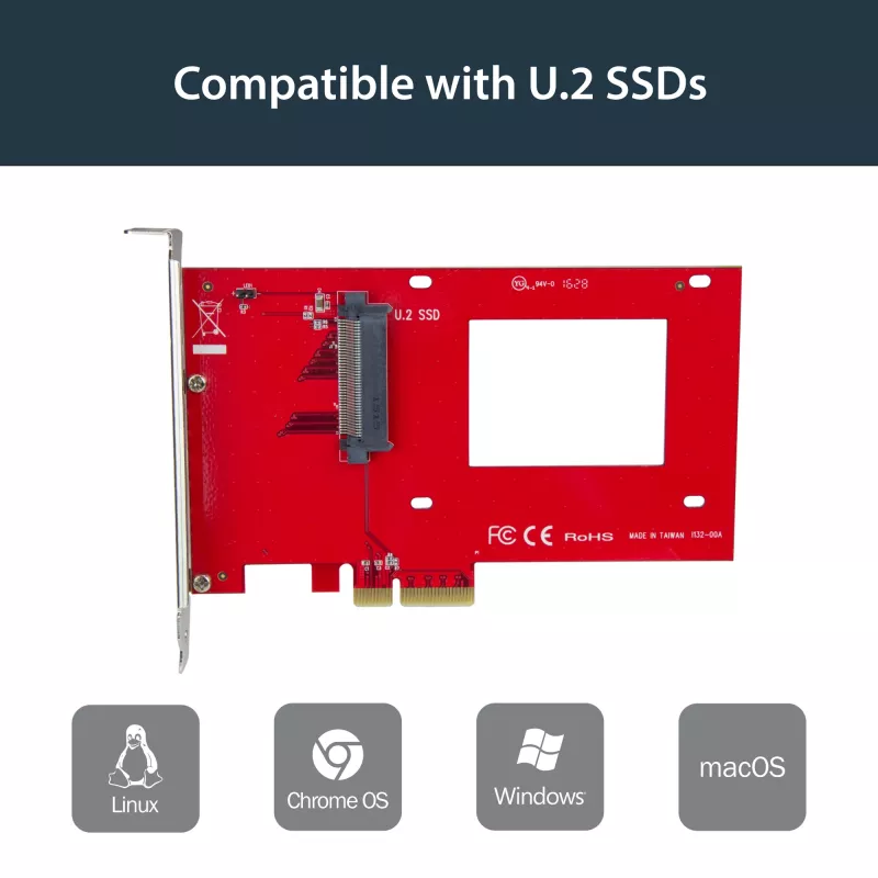 StarTech.com U.2 to PCIe Adapter for 2.5 inch U.2 NVMe SSD - SFF-8639 - x4 PCI Express 4.0