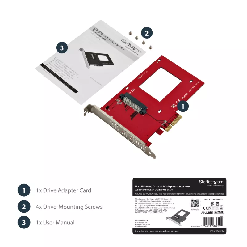 StarTech.com U.2 to PCIe Adapter for 2.5 inch U.2 NVMe SSD - SFF-8639 - x4 PCI Express 4.0