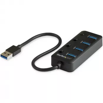 StarTech.com 4 Port USB 3.0 Hub - USB-A to 4x USB 3.0 Type-A with Individual On/Off Port Switches - SuperSpeed 5Gbps USB 3.1/3.2 Gen 1 - USB Bus Powered - Portable - 25cm Attached Cable~4 Port USB 3.0 Hub - USB-A to 4x USB 3.0 Type-A with Individual On/Off Port Switches - SuperSpeed USB 3.2 Gen 1 (5Gbps) - USB Bus Powered - Portable - 9.8 inch Attached Cable