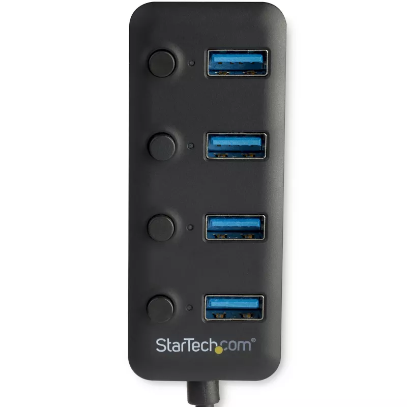 StarTech.com 4 Port USB 3.0 Hub - USB-A to 4x USB 3.0 Type-A with Individual On/Off Port Switches - SuperSpeed 5Gbps USB 3.1/3.2 Gen 1 - USB Bus Powered - Portable - 25cm Attached Cable~4 Port USB 3.0 Hub - USB-A to 4x USB 3.0 Type-A with Individual On/Off Port Switches - SuperSpeed USB 3.2 Gen 1 (5Gbps) - USB Bus Powered - Portable - 9.8 inch Attached Cable