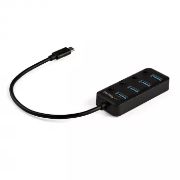 StarTech.com 4 Port USB C Hub - USB-C to 4x USB 3.0 Type-A Ports with Individual On/Off Port Switches - SuperSpeed 5Gbps USB 3.1/3.2 Gen 1 - USB Bus Powered - Portable - 25cm Attached Cable~4 Port USB C Hub - USB-C to 4x USB 3.0 Type-A Ports with Individual On/Off Port Switches - SuperSpeed USB 3.2 Gen 1 (5Gbps) - USB Bus Powered - Portable - 10 inch Attached Cable