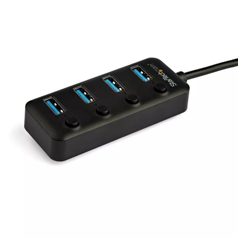 StarTech.com 4 Port USB C Hub - USB-C to 4x USB 3.0 Type-A Ports with Individual On/Off Port Switches - SuperSpeed 5Gbps USB 3.1/3.2 Gen 1 - USB Bus Powered - Portable - 25cm Attached Cable~4 Port USB C Hub - USB-C to 4x USB 3.0 Type-A Ports with Individual On/Off Port Switches - SuperSpeed USB 3.2 Gen 1 (5Gbps) - USB Bus Powered - Portable - 10 inch Attached Cable