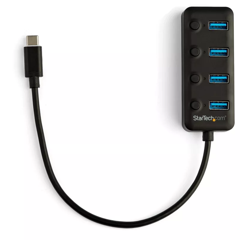 StarTech.com 4 Port USB C Hub - USB-C to 4x USB 3.0 Type-A Ports with Individual On/Off Port Switches - SuperSpeed 5Gbps USB 3.1/3.2 Gen 1 - USB Bus Powered - Portable - 25cm Attached Cable~4 Port USB C Hub - USB-C to 4x USB 3.0 Type-A Ports with Individual On/Off Port Switches - SuperSpeed USB 3.2 Gen 1 (5Gbps) - USB Bus Powered - Portable - 10 inch Attached Cable