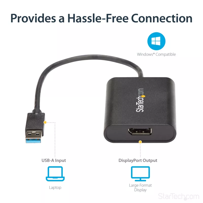 StarTech.com USB 3.0 to DisplayPort Adapter, USB DP Monitor Converter for Windows, 4K (no support for macOS/ChromeOS/Linux) - TAA
