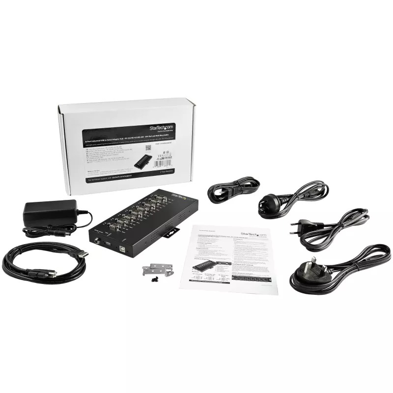 StarTech.com 8 Port Serial Hub USB to RS232/RS485/RS422 Adapter - Industrial USB 2.0 to DB9 Serial Converter Hub - IP30 Rated - Din Rail Mountable Metal Serial Hub - 15kV ESD Protection