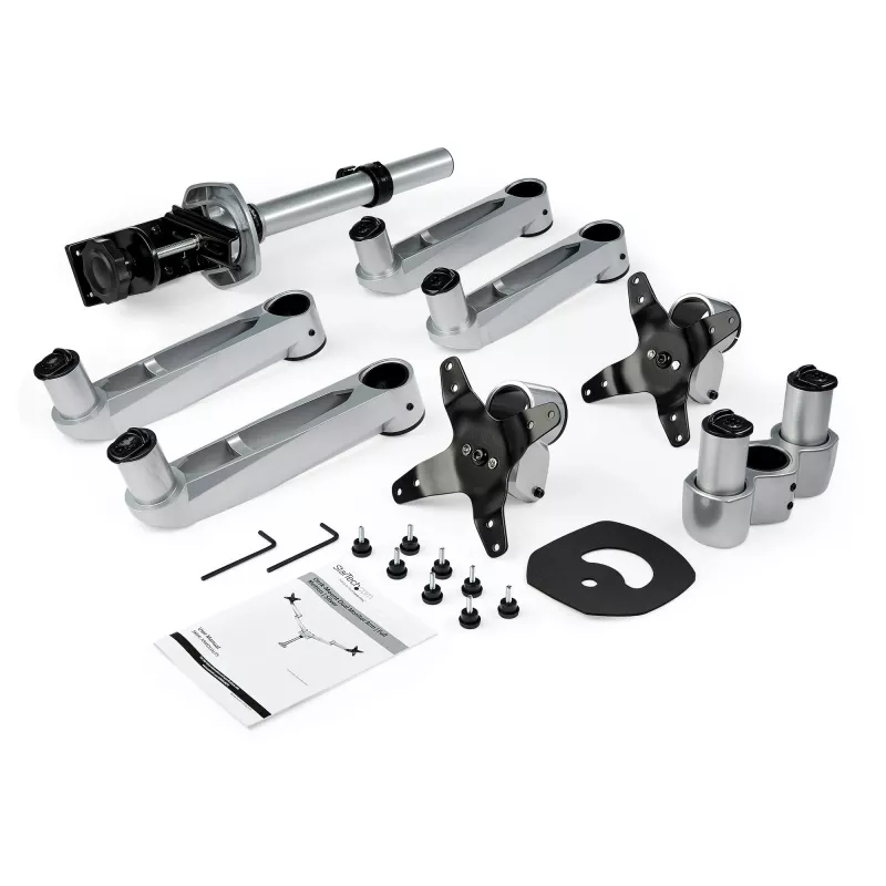 StarTech.com Desk Mount Dual Monitor Arm - Premium Articulating Monitor Arm - up to 30” VESA Mount Displays - Height Adjustable Monitor Mount - Rotate/Tilt/Swivel - Clamp/Grommet - Silver