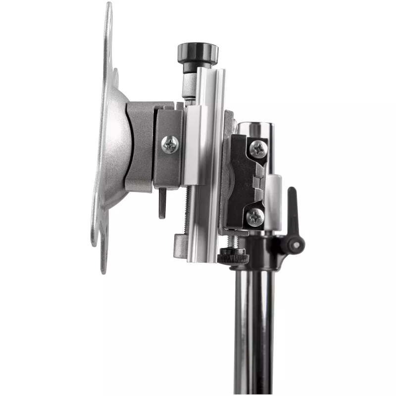 StarTech.com Dual Monitor Stand - Ergonomic Free Standing Dual Monitor Desktop Stand for two 24 inch VESA Mount Displays - Synchronized Height Adjustable - Double Monitor Pole Mount - Silver