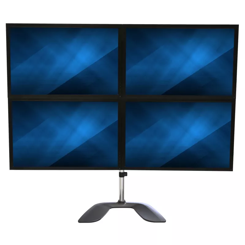 StarTech.com Desktop Quad Monitor Stand - Ergonomic VESA 4 Monitor Arm (2x2) up to 32 inch - Free Standing Articulating Universal Pole Mount - Height Adjustable/Tilt/Swivel/Rotate - Silver