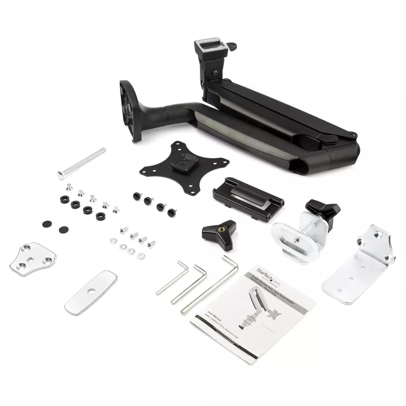 StarTech.com Desk Mount Monitor Arm - Heavy Duty Ergonomic VESA Monitor Arm - Single 9kg Display - Full Motion, Height Adjustable, Articulating - Aluminum - C-Clamp/Grommet- Black
