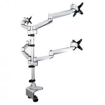 StarTech.com Desk Mount Quad Monitor Arm – Premium Articulating VESA 4 Monitor Mount 2x2 up to 30 inch – Ergonomic Height Adjustable Pole Mount - Tilt/Swivel/Rotate - C-Clamp/Grommet - Silver