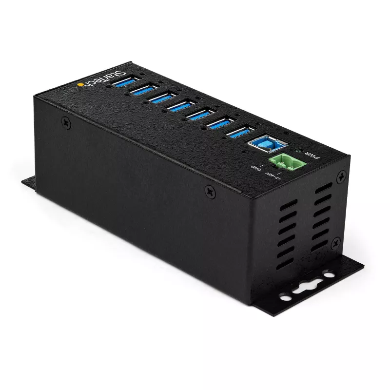 StarTech.com 7-Port USB 3.0 Hub with Power Adapter - Metal Industrial USB-A Hub with ESD & 350W Surge Protection - Din/Wall/Desk Mountable - High Speed USB 3.2 Gen 1 (5Gbps) Hub - TAA